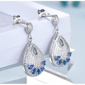 COCKTAIL SAPPHIRE BLUE CUBIC ZIRCONIA EARRINGS